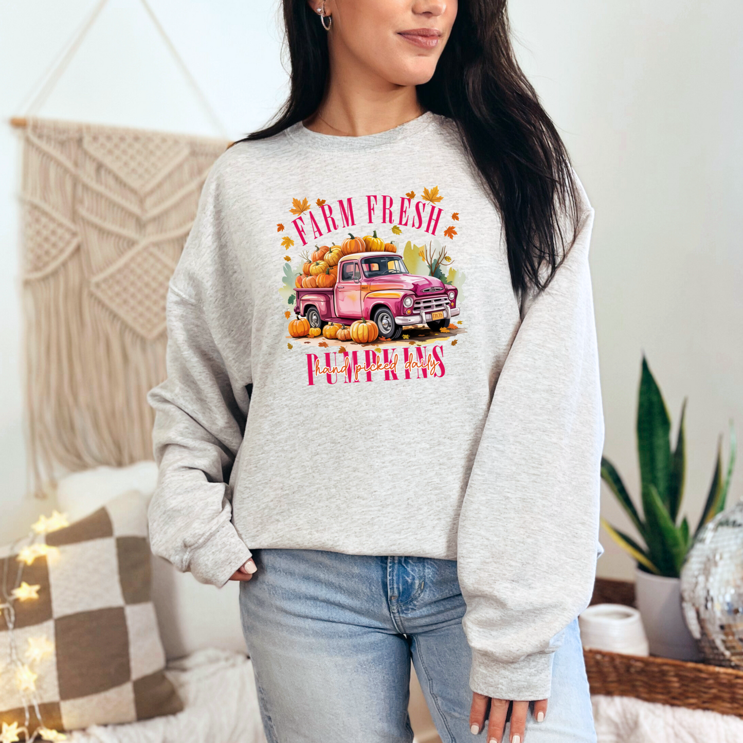 Wholesale Farm Fresh Pumpkins - Pink Sweatshirt - Ash Sweatshirt