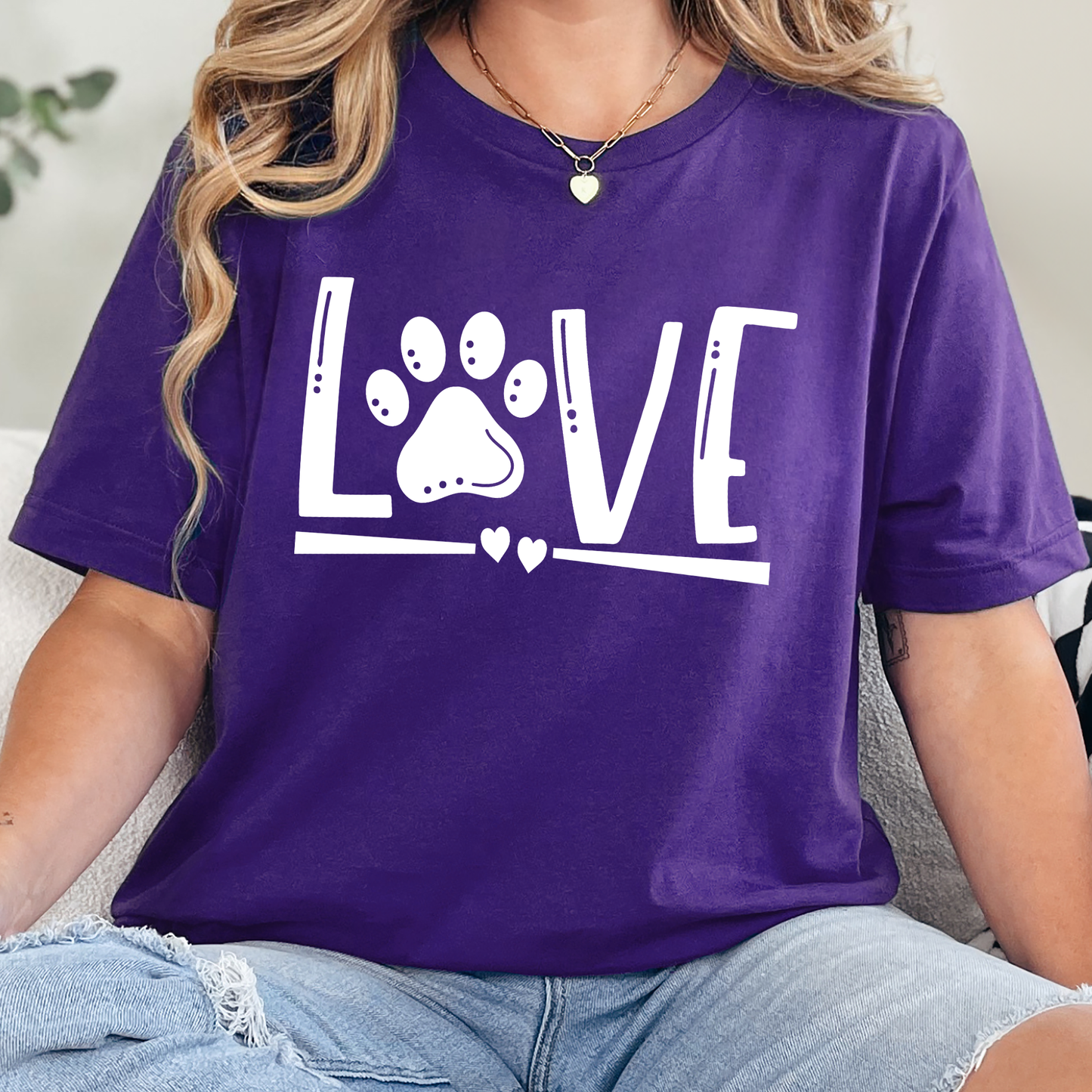 Wholesale Love Paw Print Graphic Tee - Team Purple