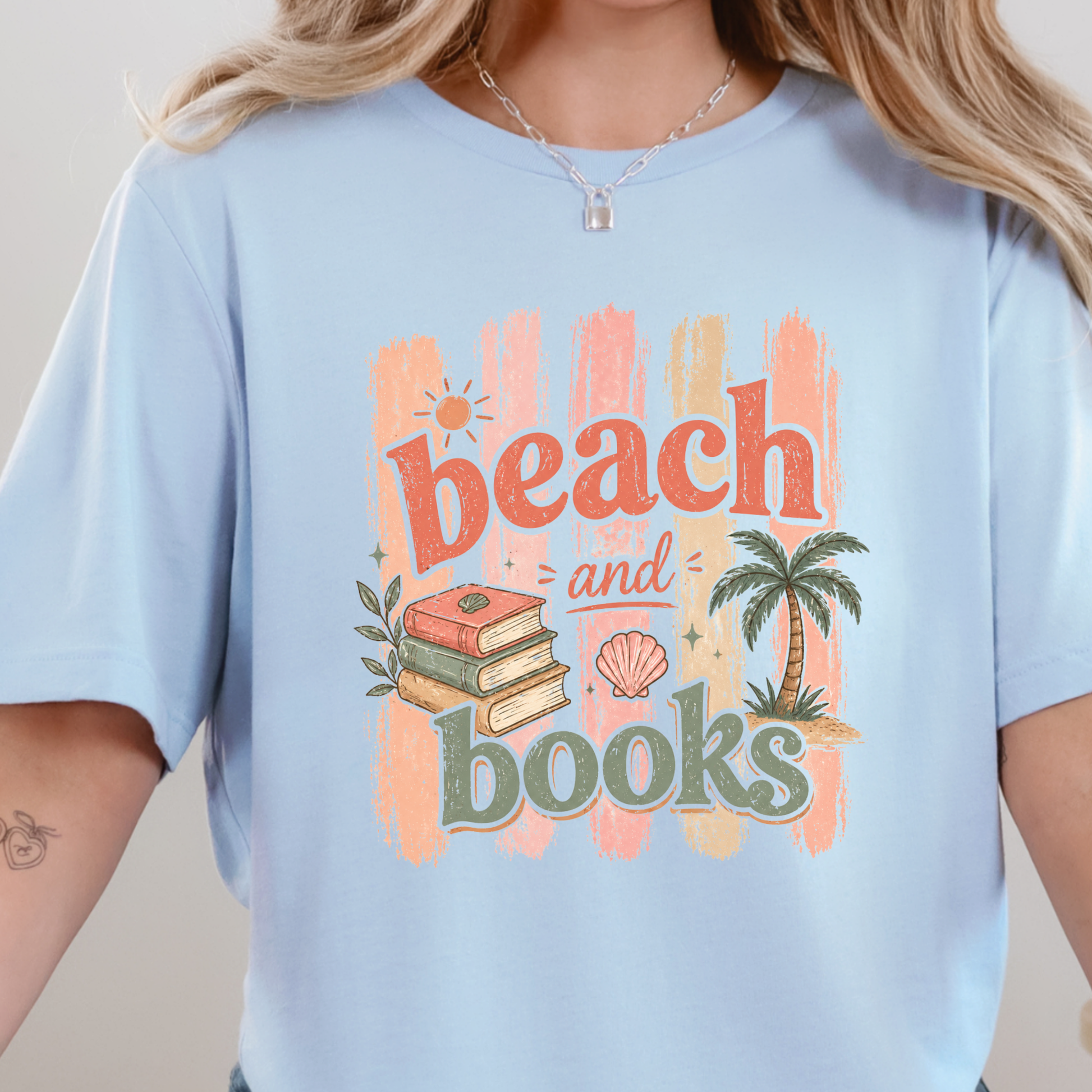 Wholesale Beach and Books Graphic Tee - Baby Blue