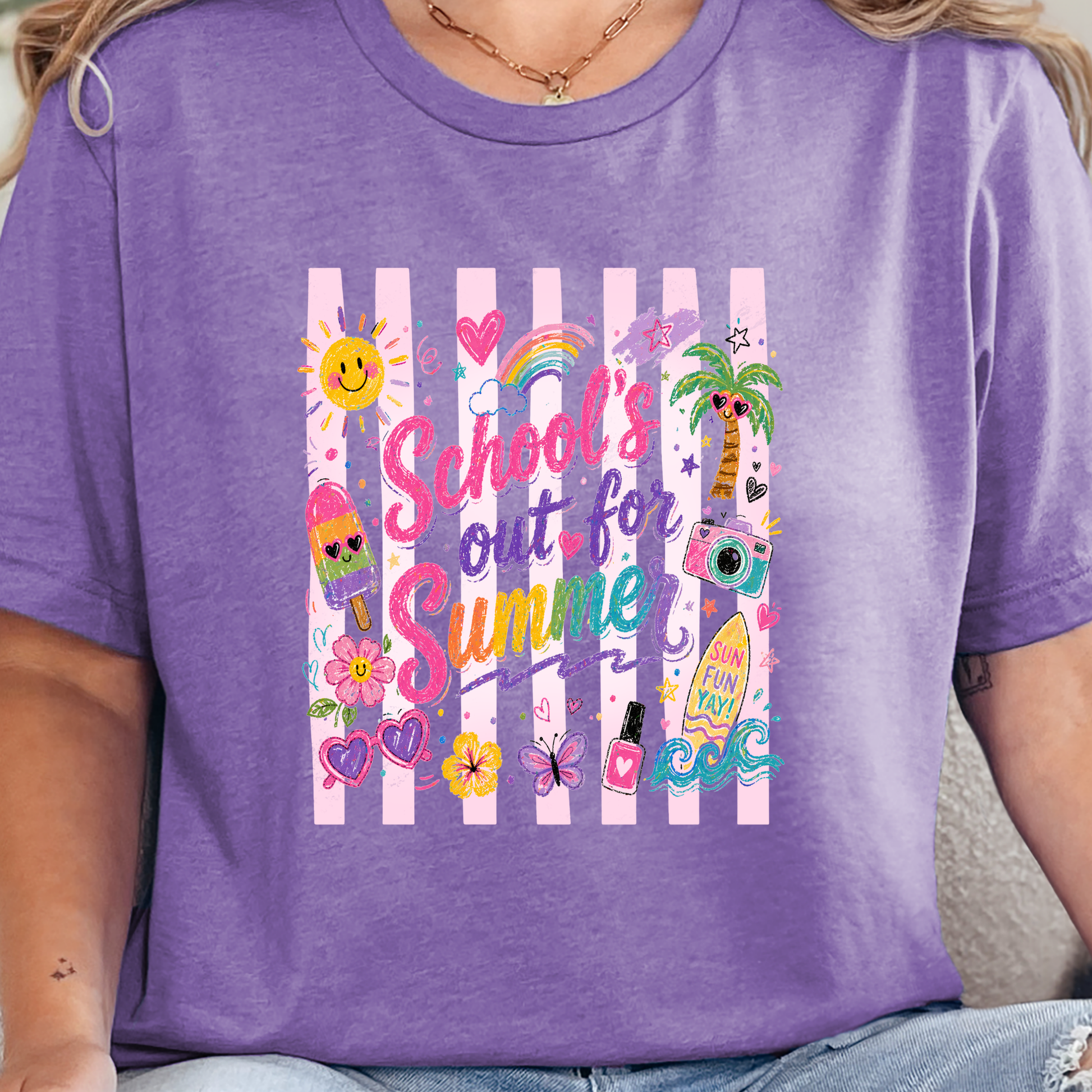 Wholesale Schools Out For Summer Graphic Tee - Heather Team Purple Tee