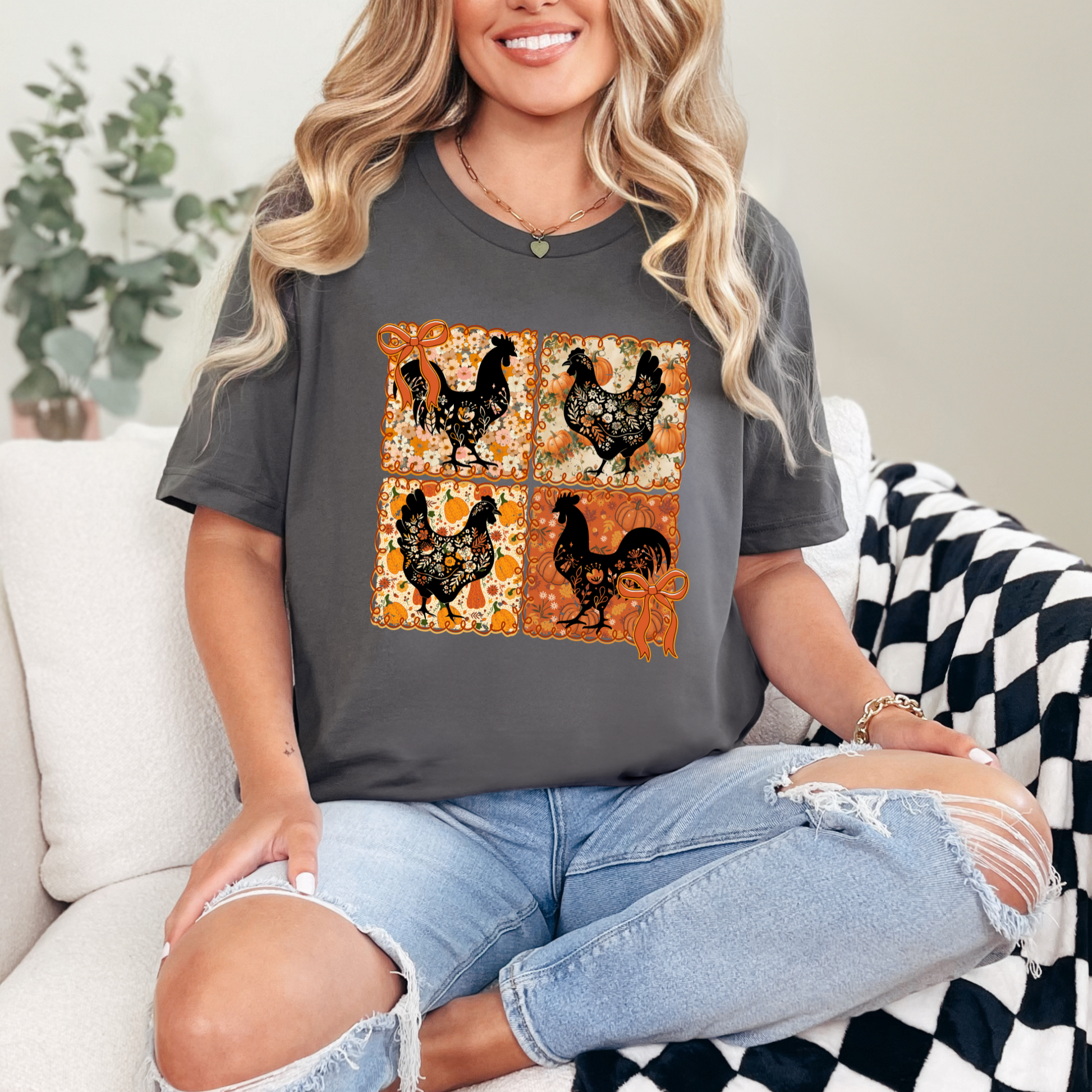 Wholesale Fall Chickens Graphic Tee - Asphalt Tee