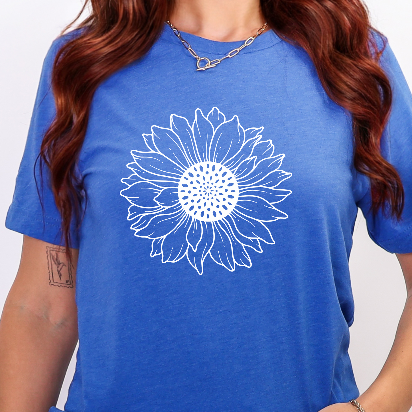 Wholesale Sunflower Outline Graphic Tee - Heather True Royal