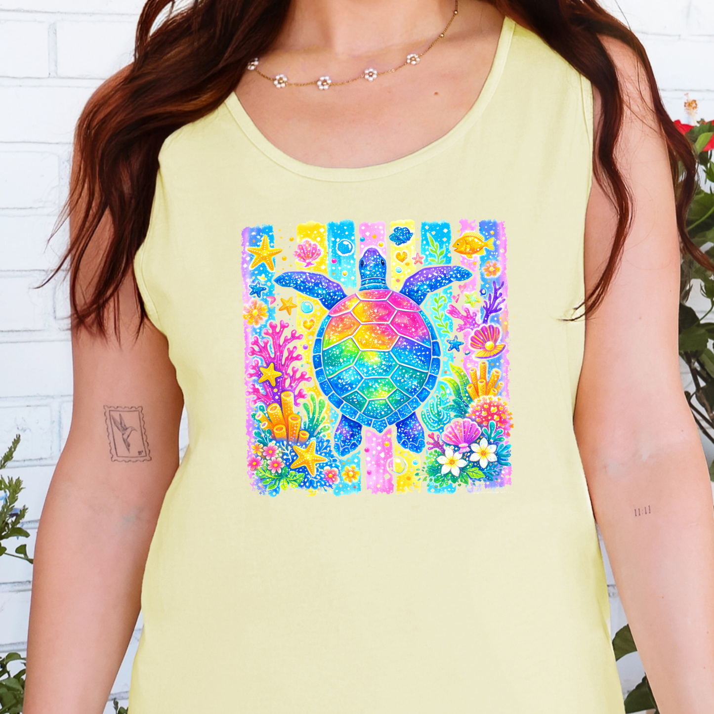 Wholesale Preppy Summer Turtle Graphic Tank Top - Butter