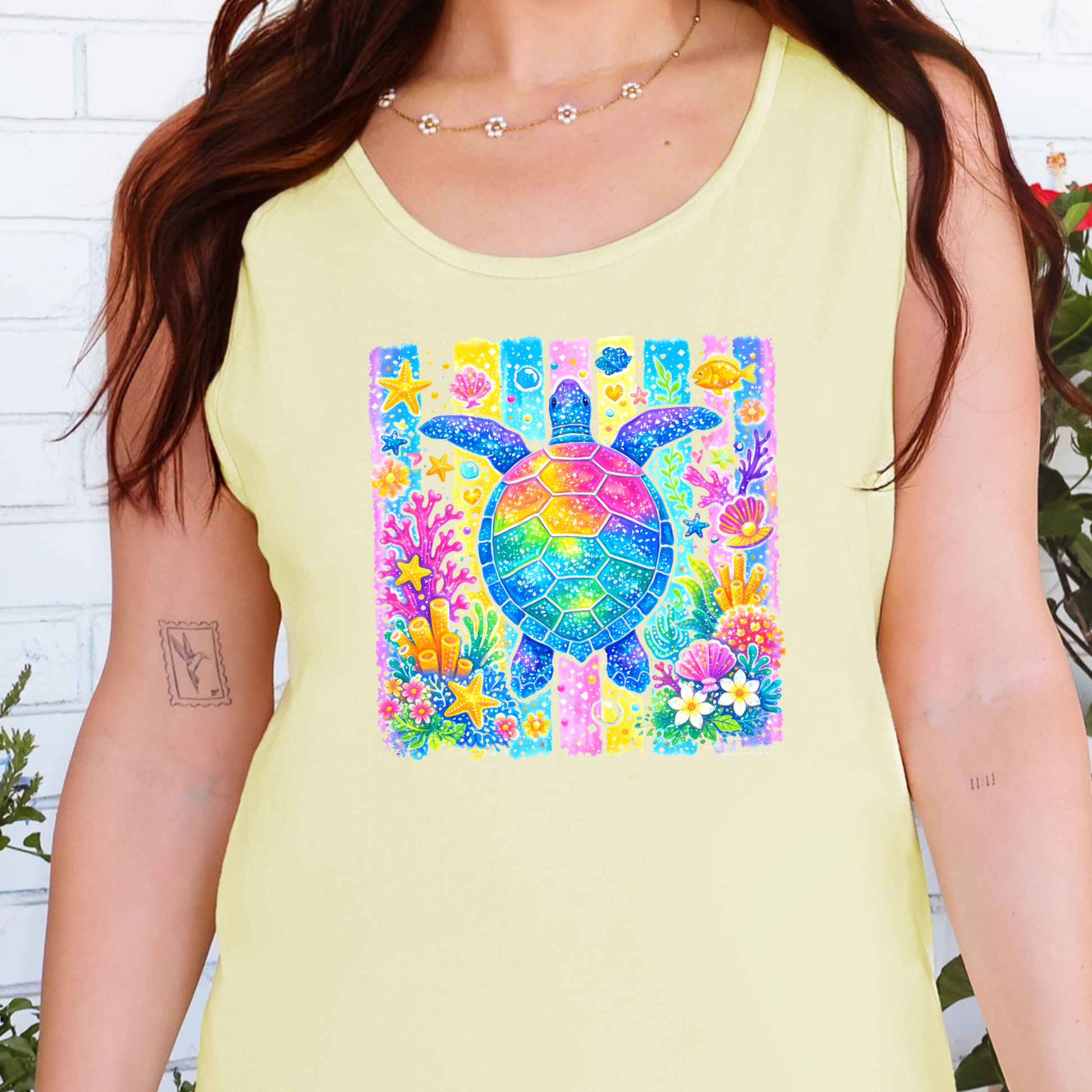 Wholesale Preppy Summer Turtle Graphic Tank Top - Butter