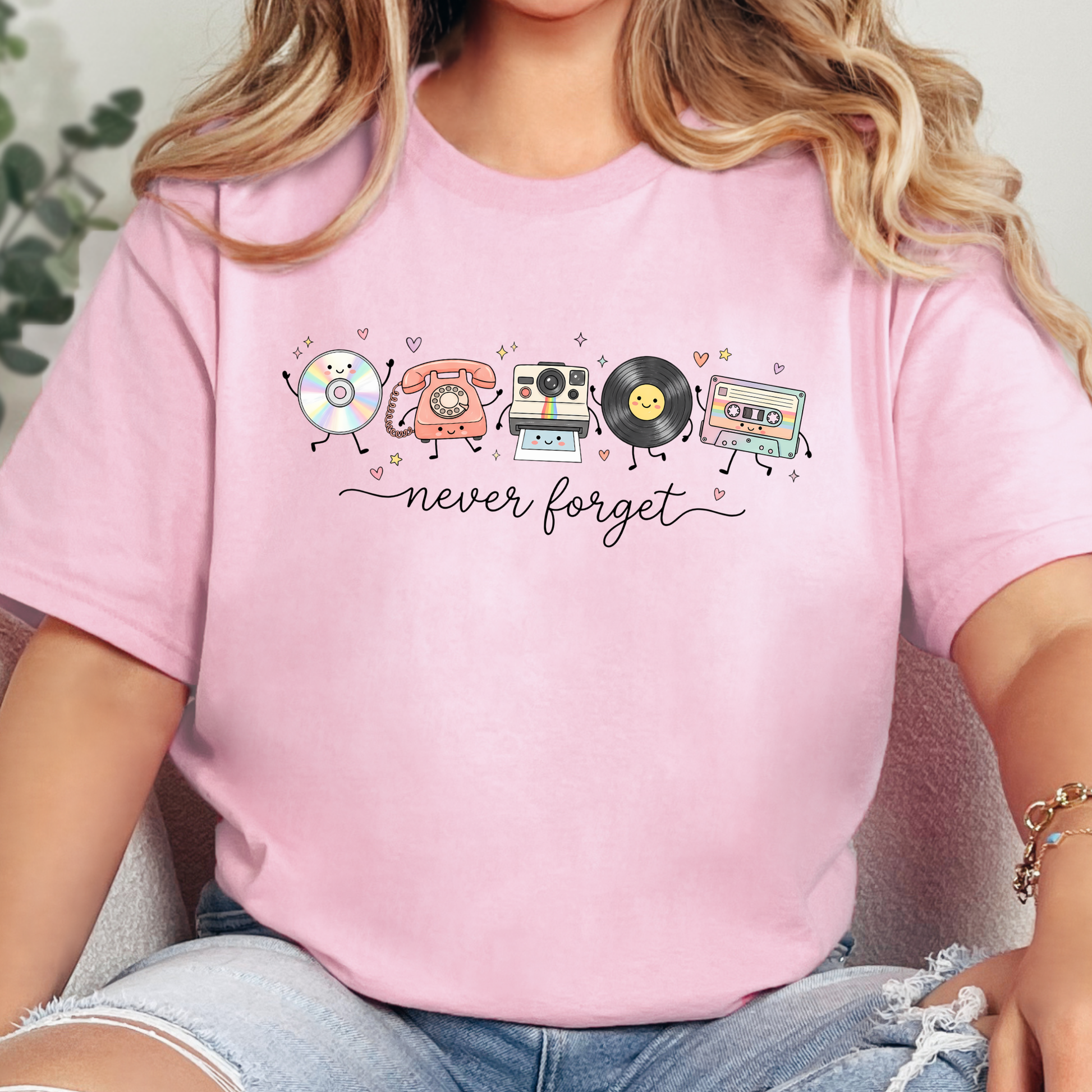 Wholesale Never Forget Retro Graphic Tee - Pink