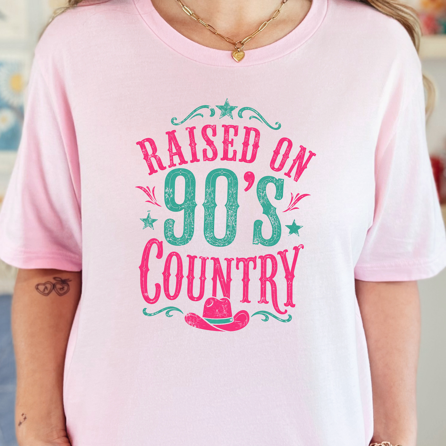 Wholesale Raised on 90s Country Graphic Tee - Soft Pink
