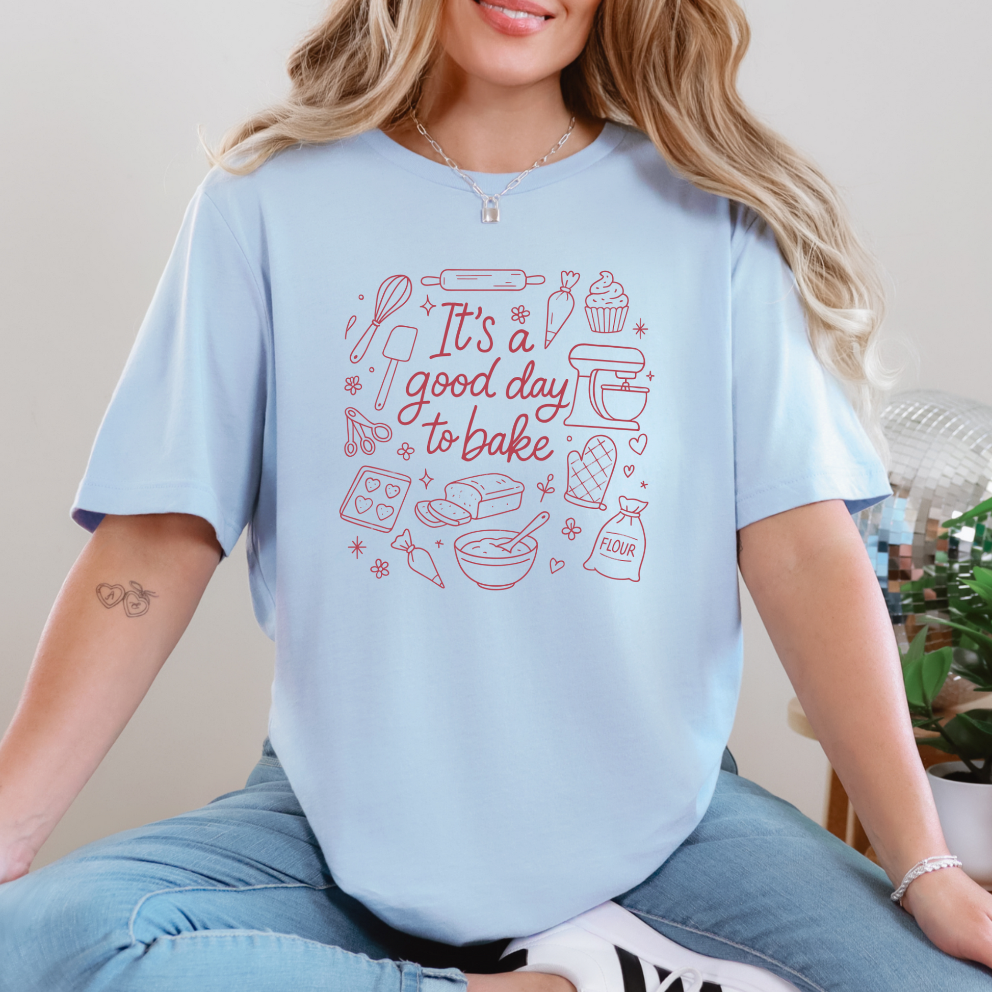 Wholesale Good Day to Bake Graphic Tee - Baby Blue Tee