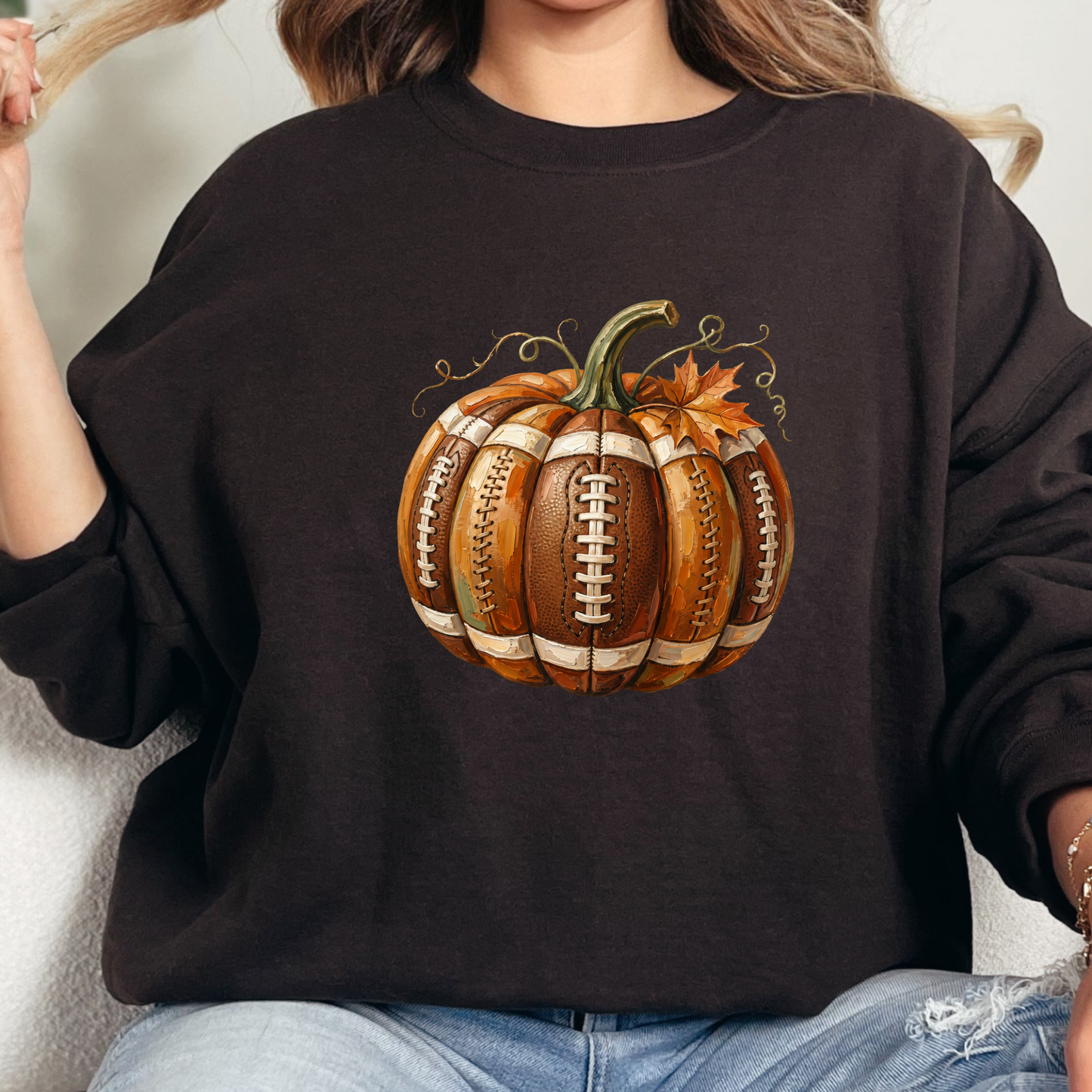 Wholesale Football Pumpkin Graphic Sweatshirt - Dark Chocolate