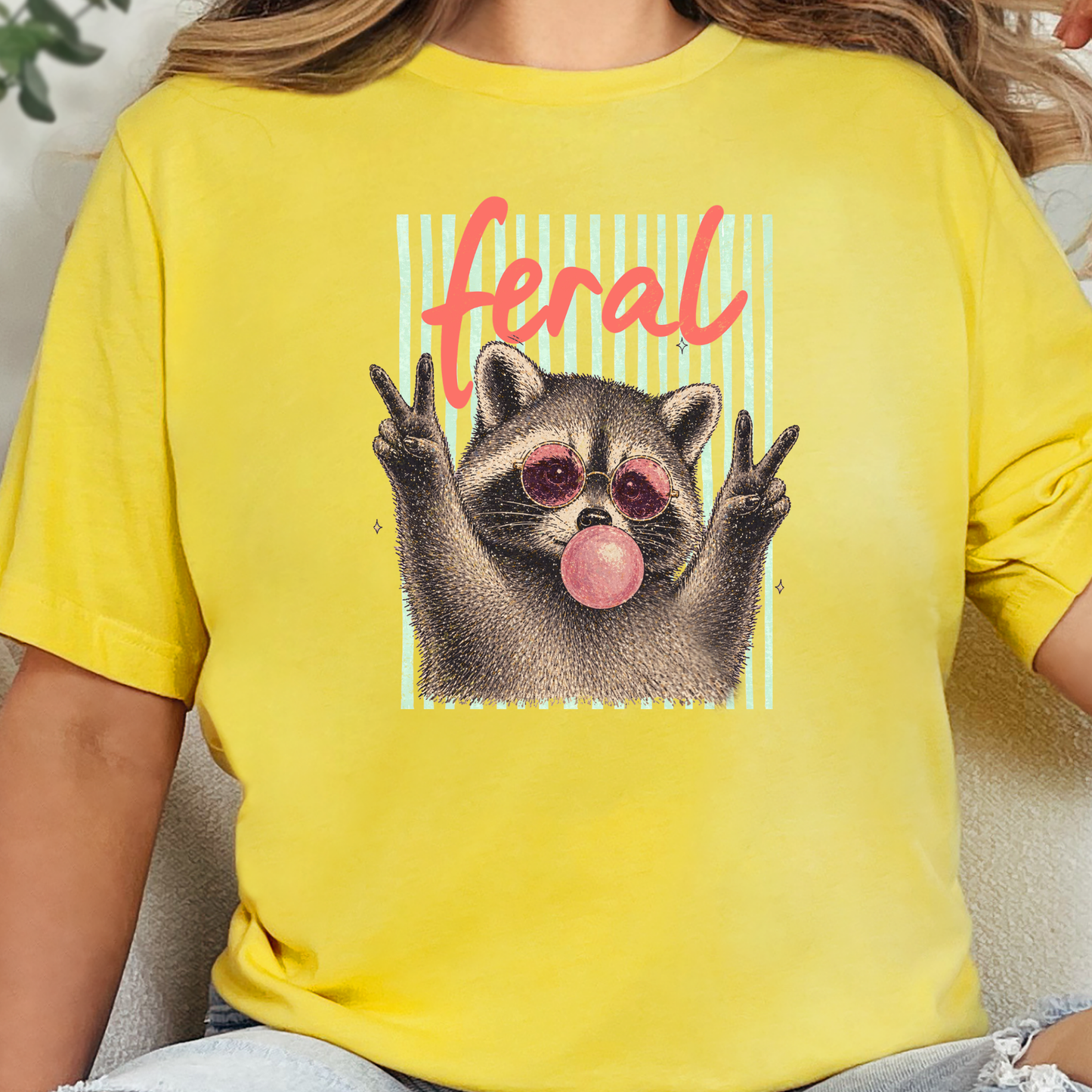 Wholesale Feral Raccoon Graphic Tee - Heather Yellow Gold Tee