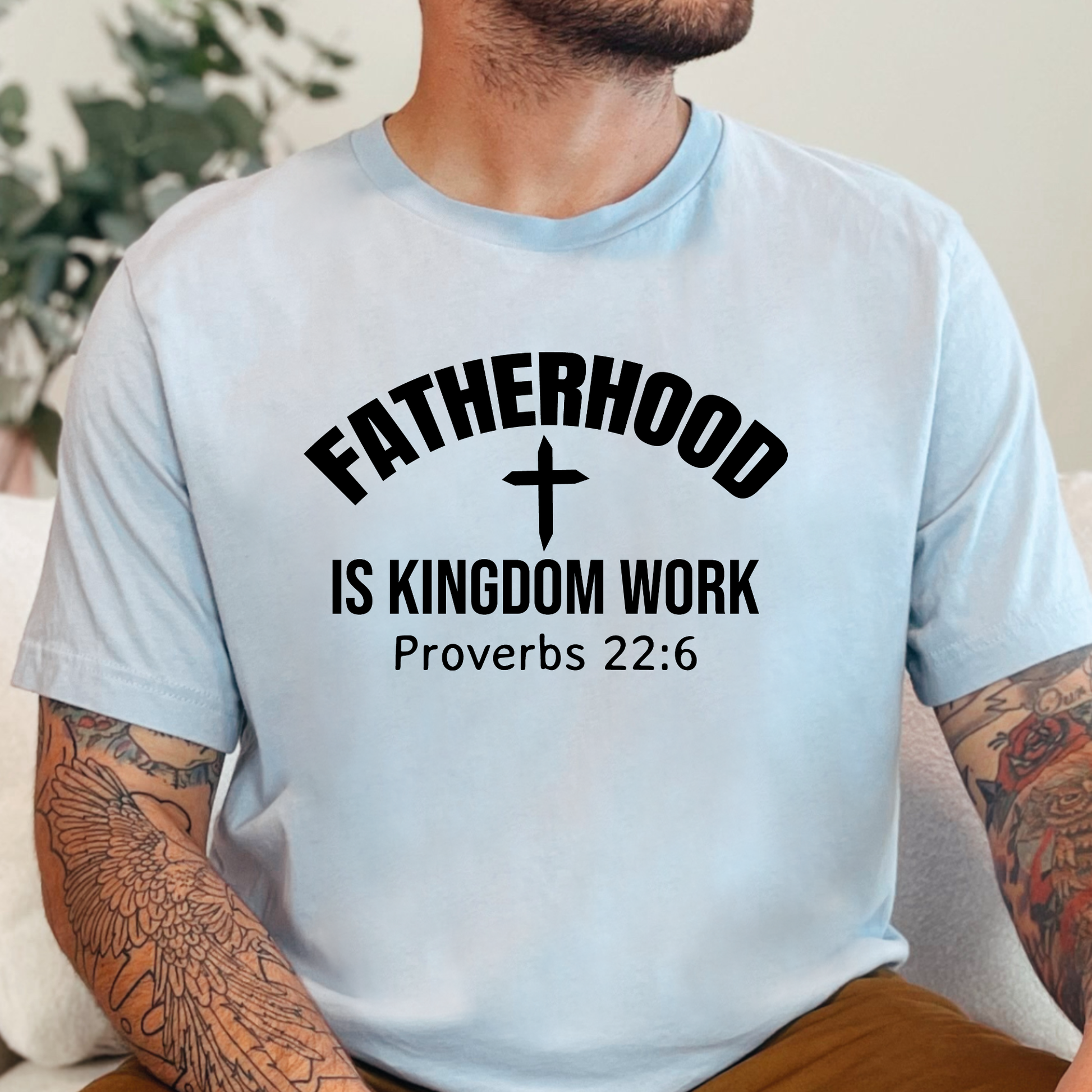 Wholesale Fatherhood Kingdom Work Graphic Tee - Light Blue