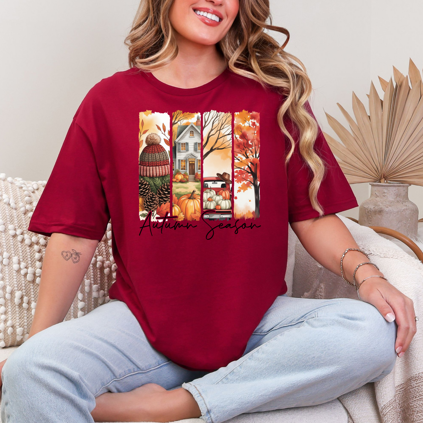 Wholesale Autumn Season Graphic Tee - Cardinal Red Tee