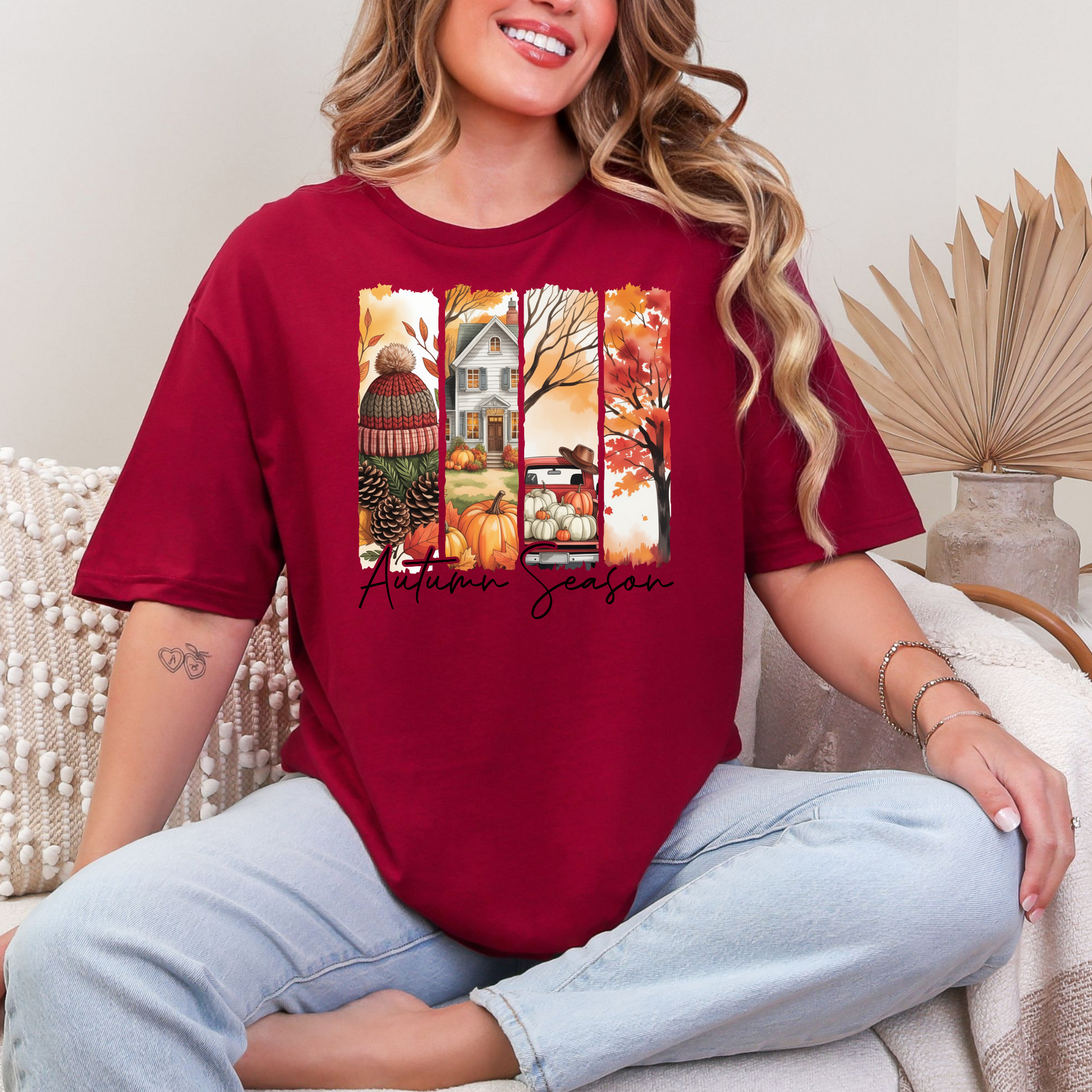 Wholesale Autumn Season Graphic Tee - Cardinal Red Tee
