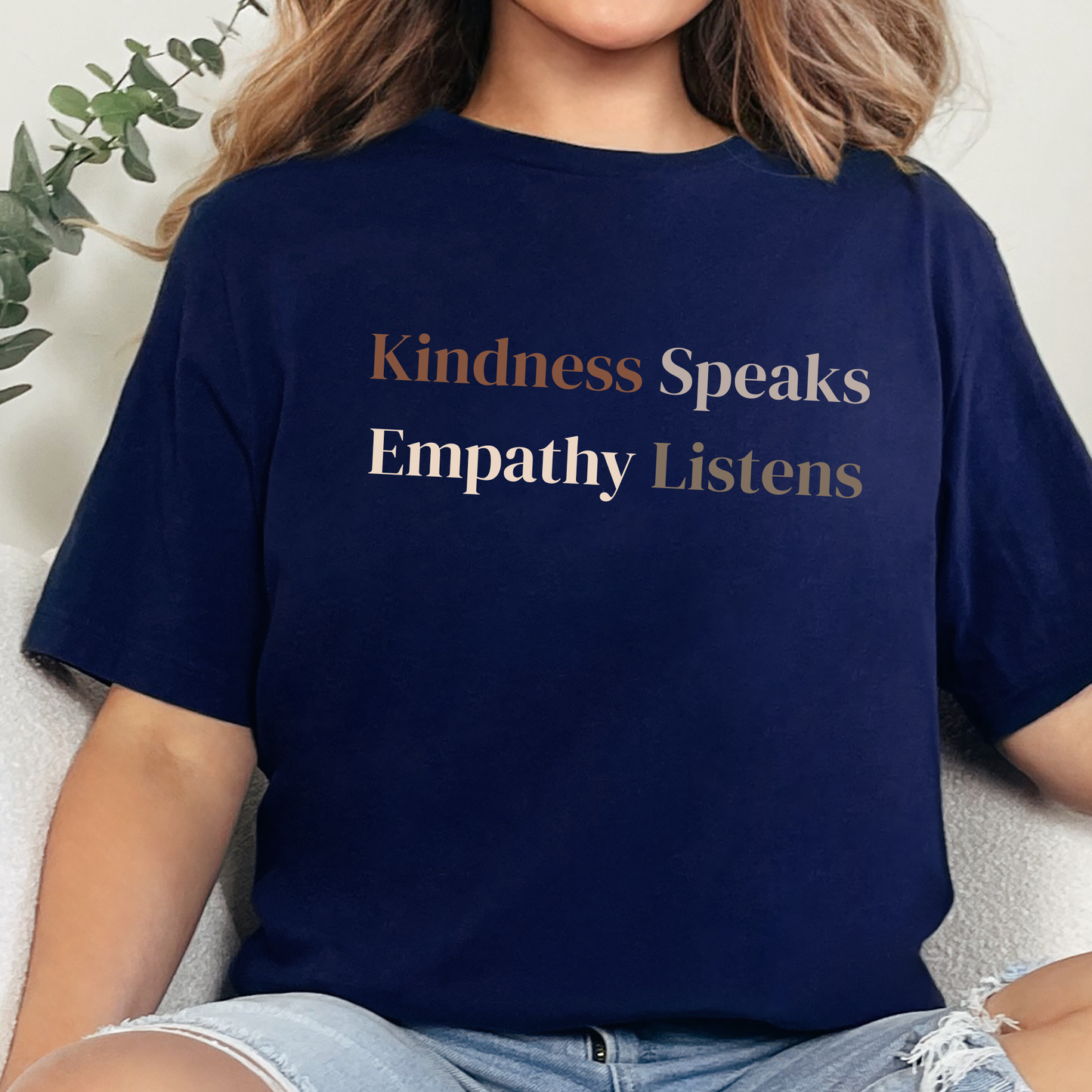 Wholesale Kindness Speaks Empathy Listens Graphic Tee - Navy