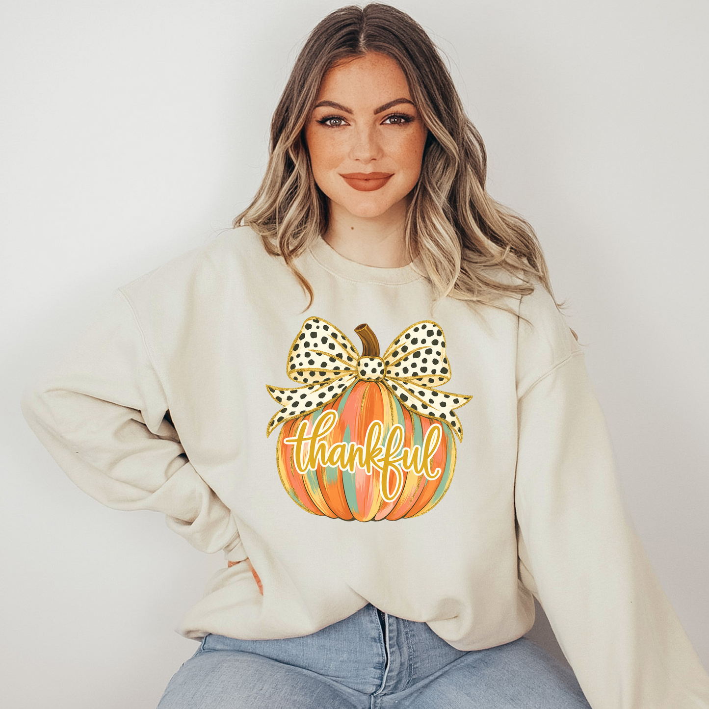 Wholesale Colorful Thankful Pumpkin Sweatshirt - Sand Sweatshirt