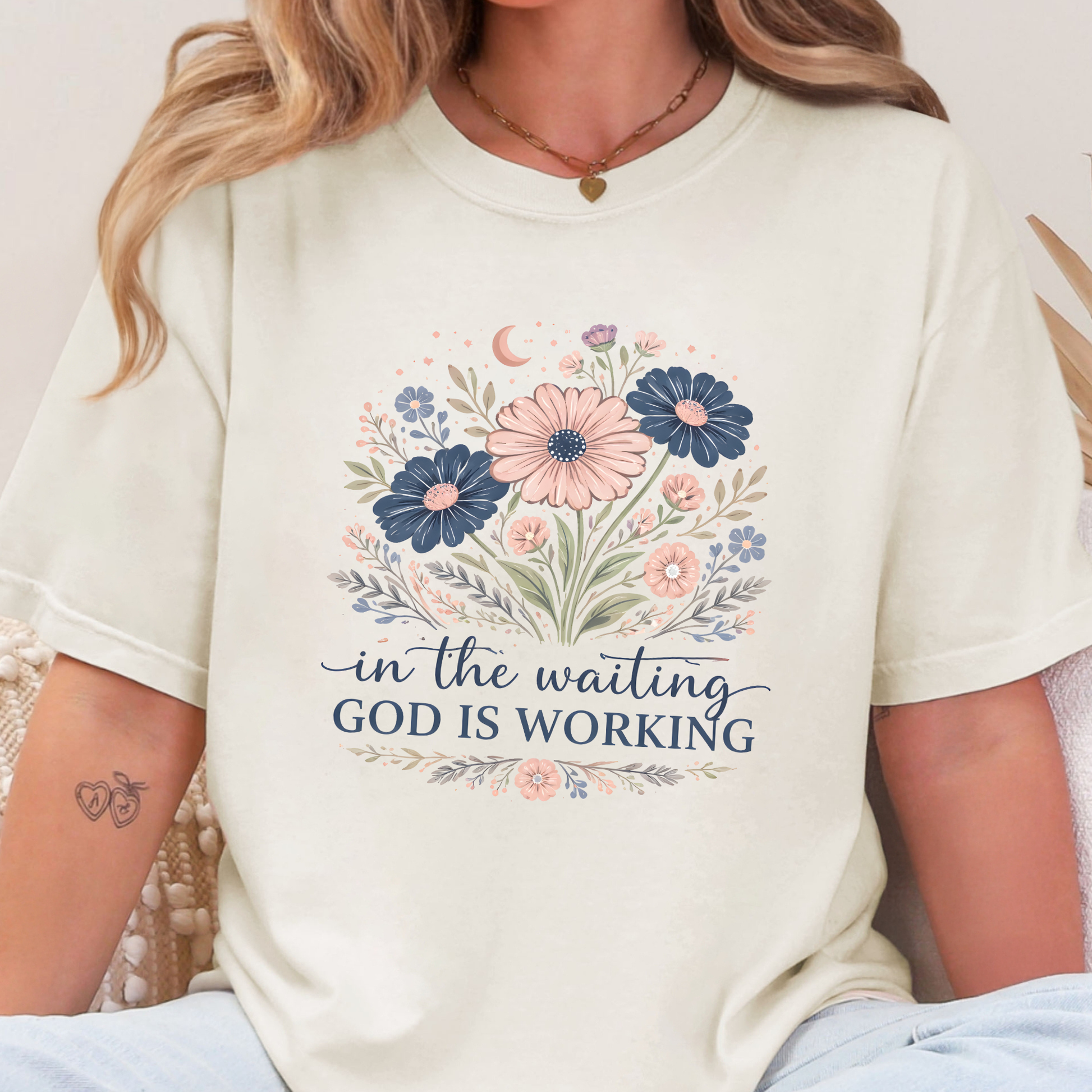 Wholesale Floral God Is Waiting Graphic Tee - Ivory
