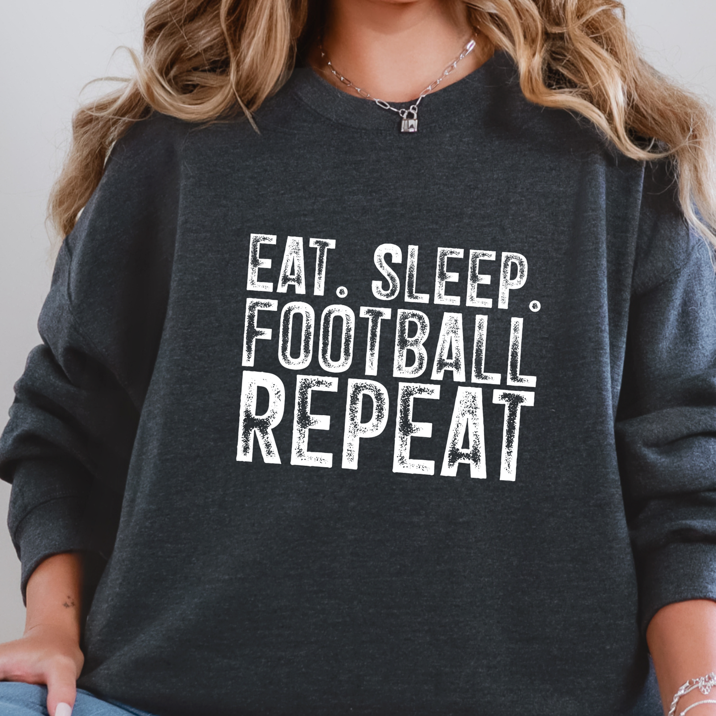 Wholesale Eat Sleep Football Repeat Graphic Sweatshirt - Dark Heather