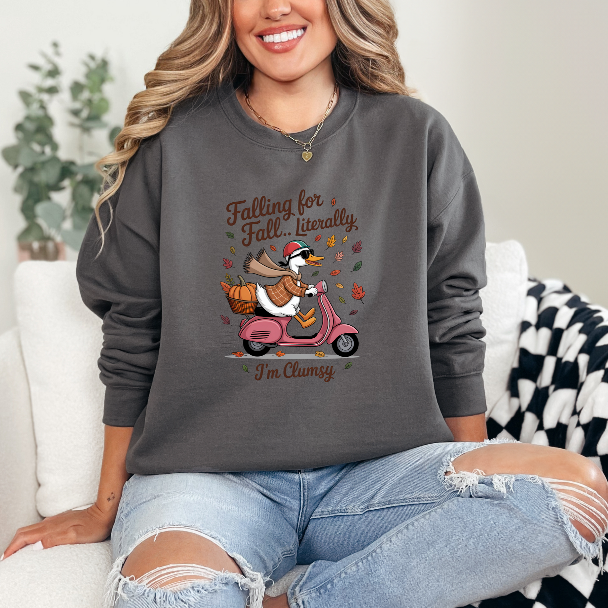 Wholesale Falling for Fall Literally Sweatshirt - Asphalt Sweatshirt