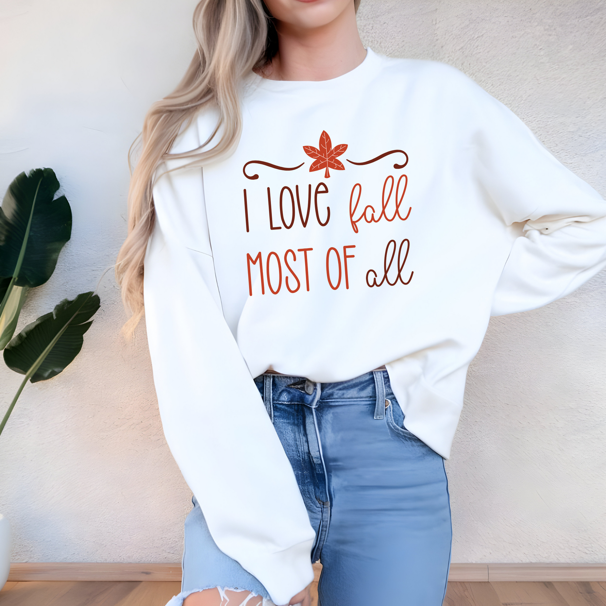 Wholesale I Love Fall Most of All Graphic Tee or Sweatshirt - White Sweatshirt