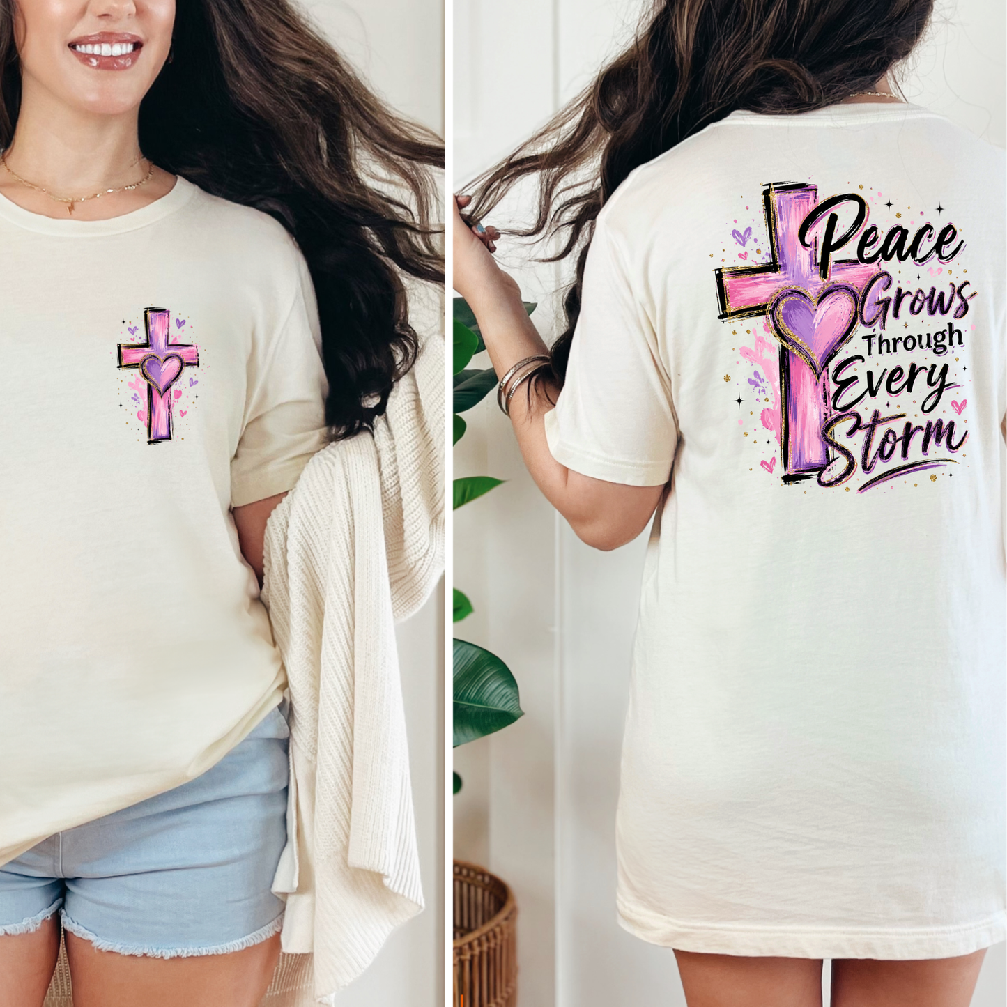 Wholesale Peace Grows Through Every Storm Graphic Tee - Natural