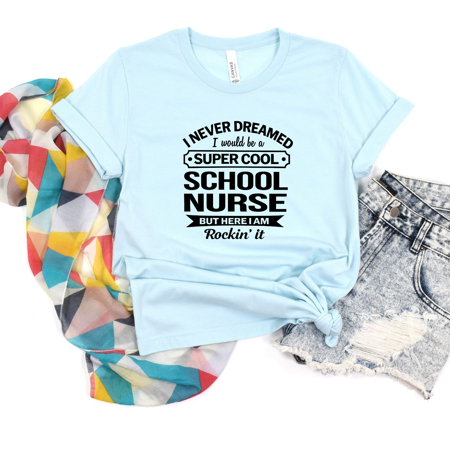 Wholesale Super Cool Nurse Graphic Tee - Heather Ice Blue