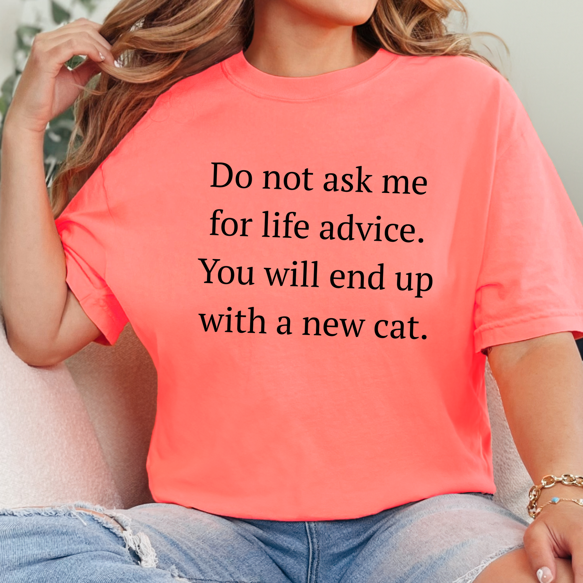 Wholesale Life Advice, New Cat Graphic Tee - Neon Red Orange