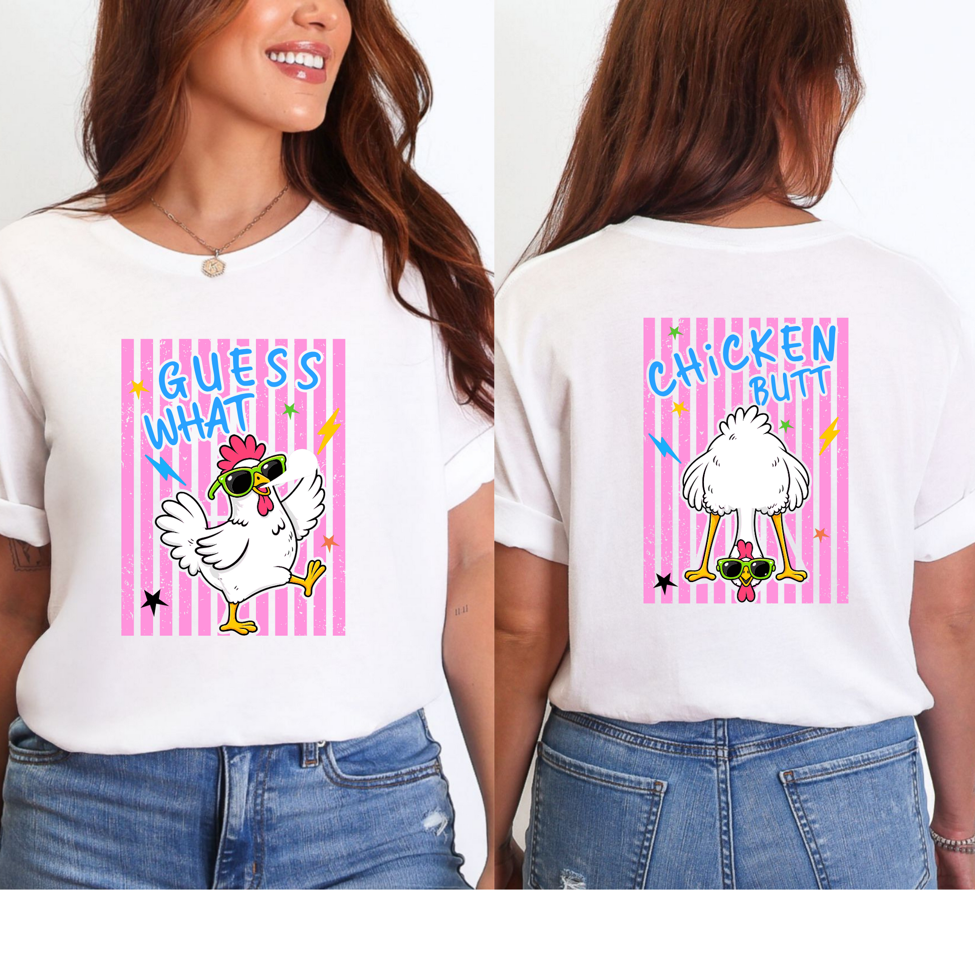 Wholesale Guess What Chicken Butt Graphic Tee - White Tee
