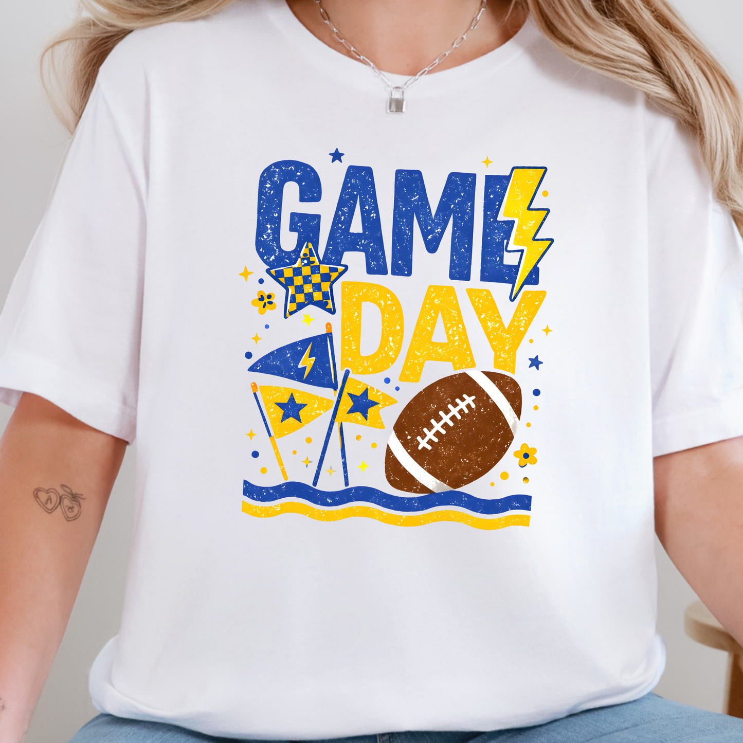 Wholesale Custom Color Game Day Graphic Tee - Blue/Gold