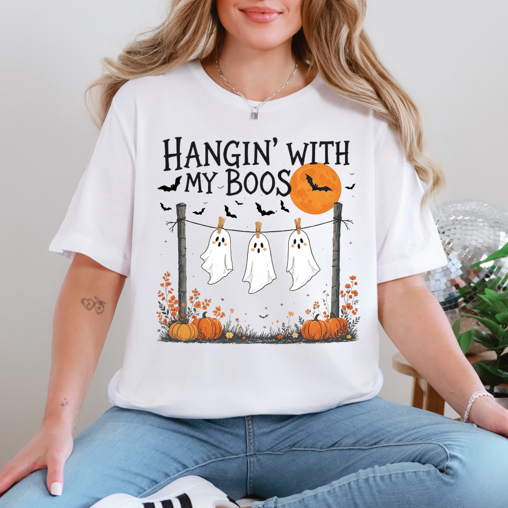 Wholesale Hanging Ghost Graphic Tee or Sweatshirt - White Tee Front Only