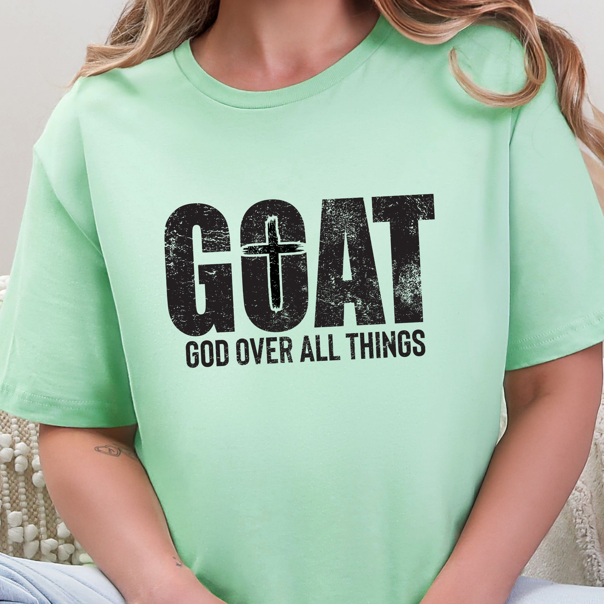 Wholesale GOAT God Over All Things Graphic Tee - Mint