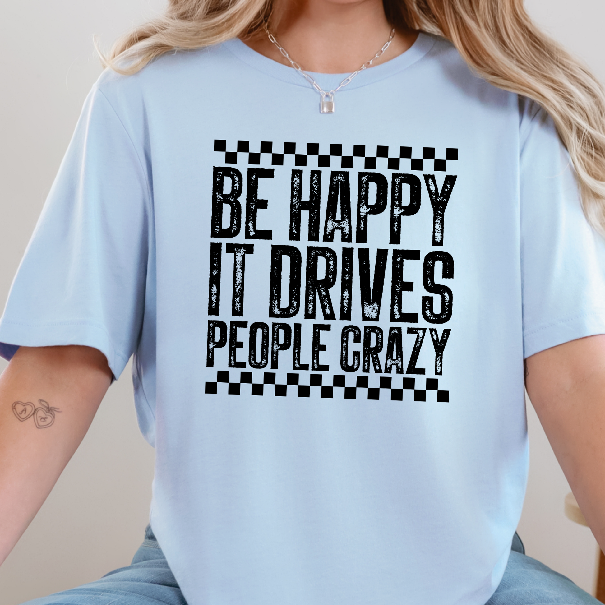 Wholesale Happy Drives People Crazy Graphic Tee - Baby Blue