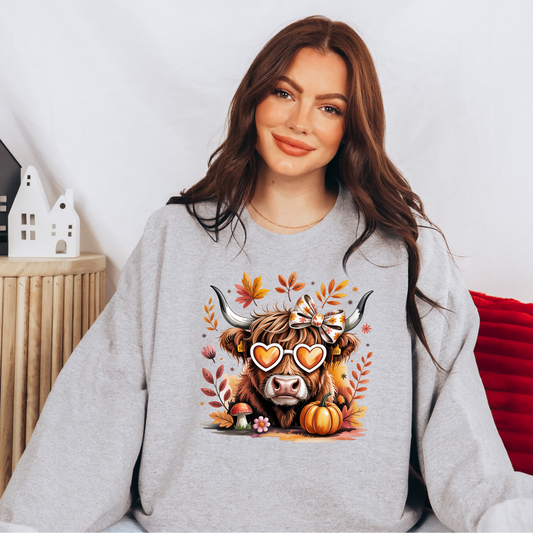 Wholesale Fall Highland Cow Graphic Tee or Sweatshirt - Grey Sweatshirt