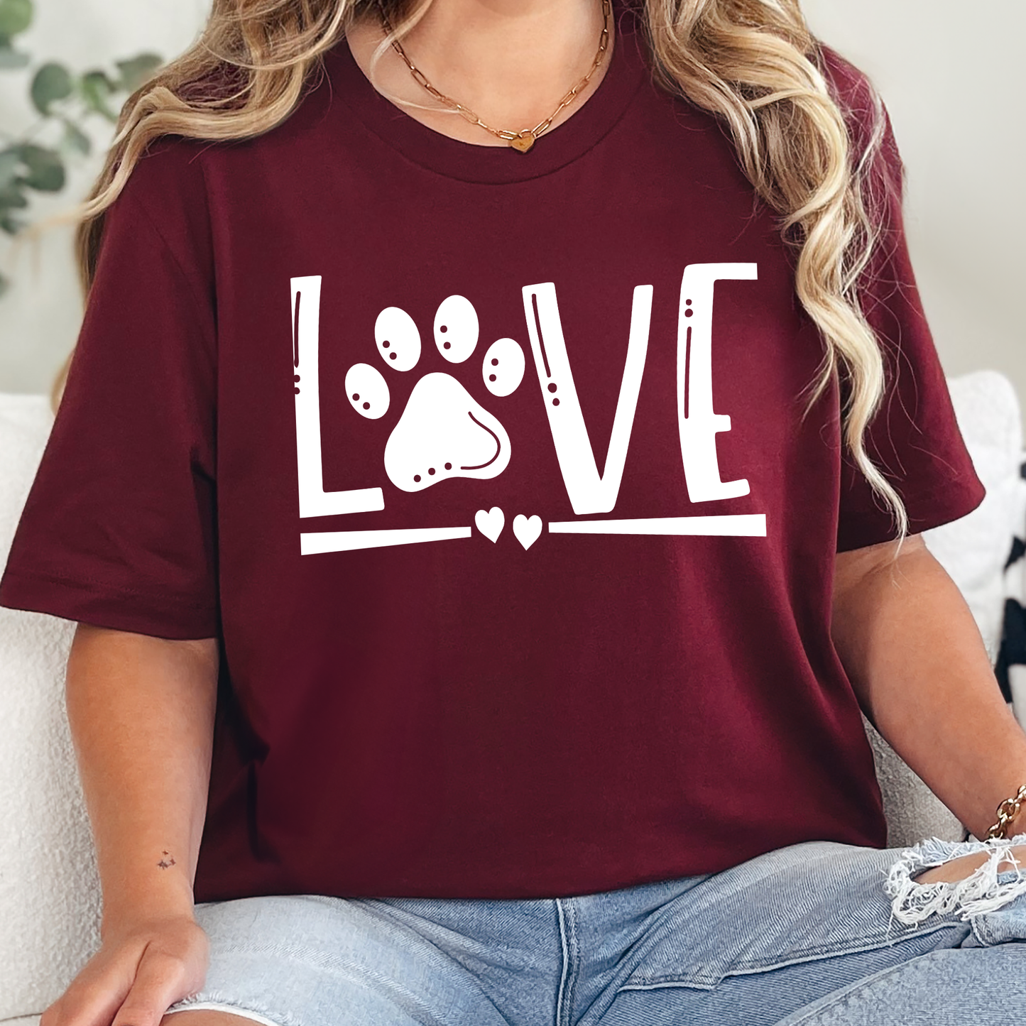 Wholesale Love Paw Print Graphic Tee - Maroon