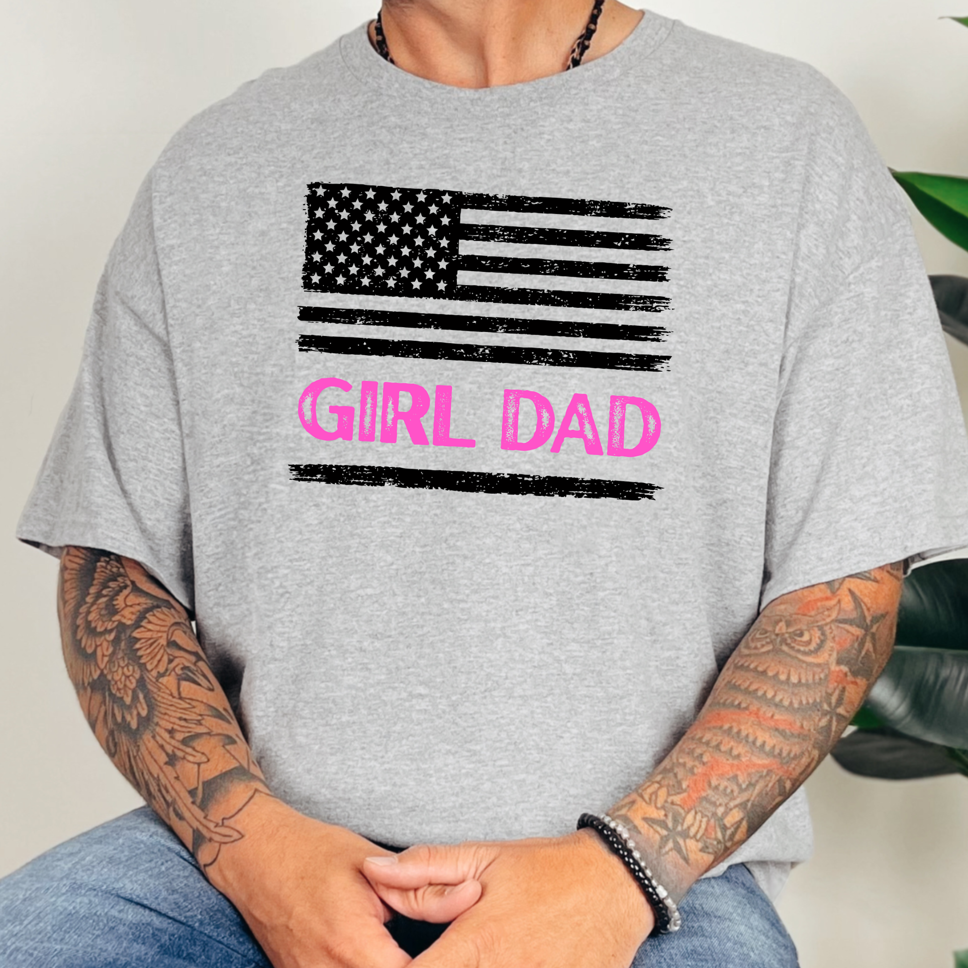 Wholesale Patriotic Girl Dad Graphic Tee - Grey