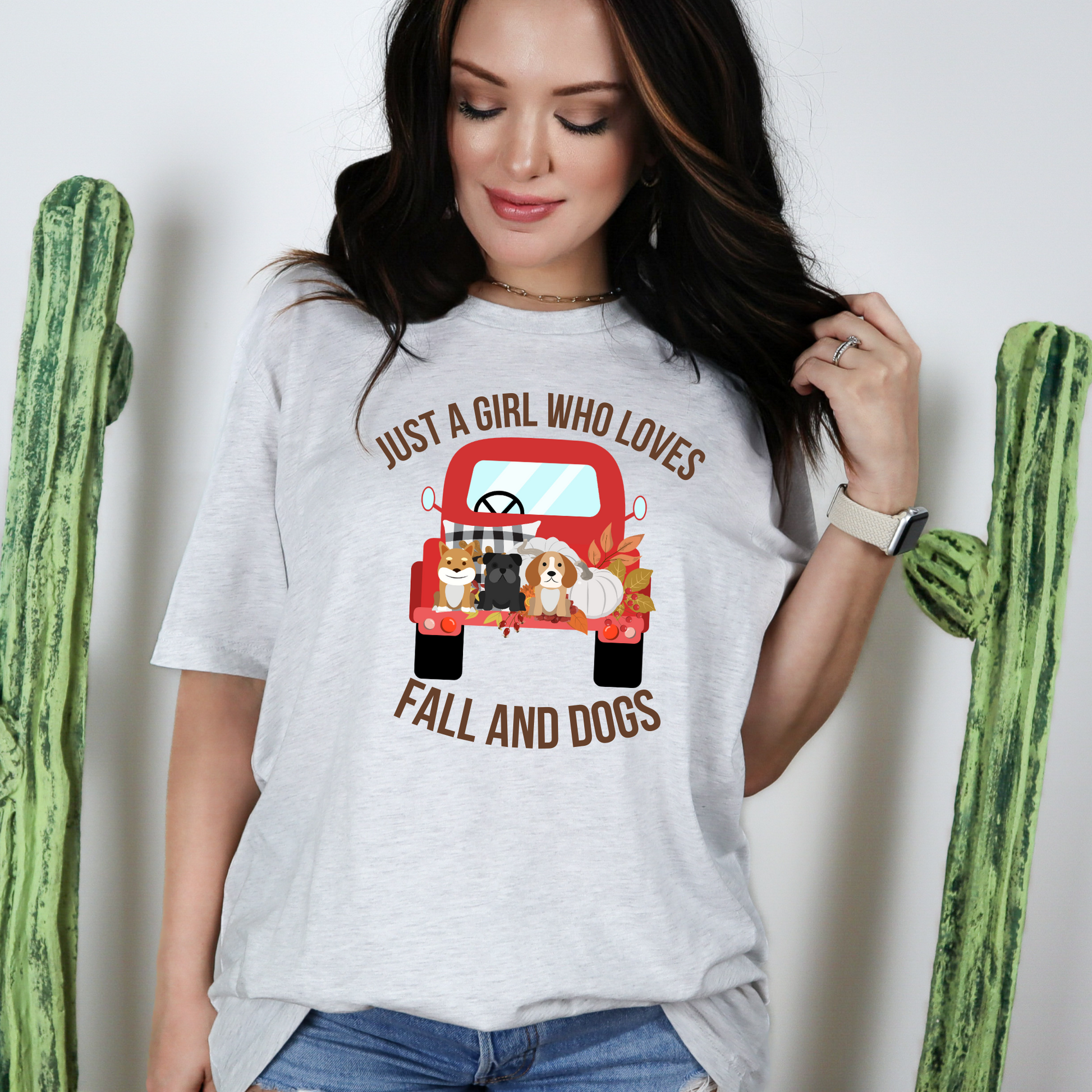 Wholesale Fall and Dogs Graphic Tee - Ash Grey