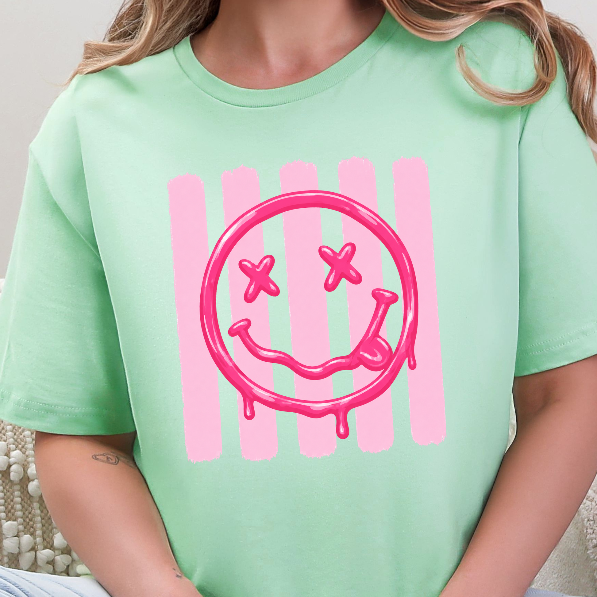 Wholesale Smiley Face Graphic Tee - Mint Tee