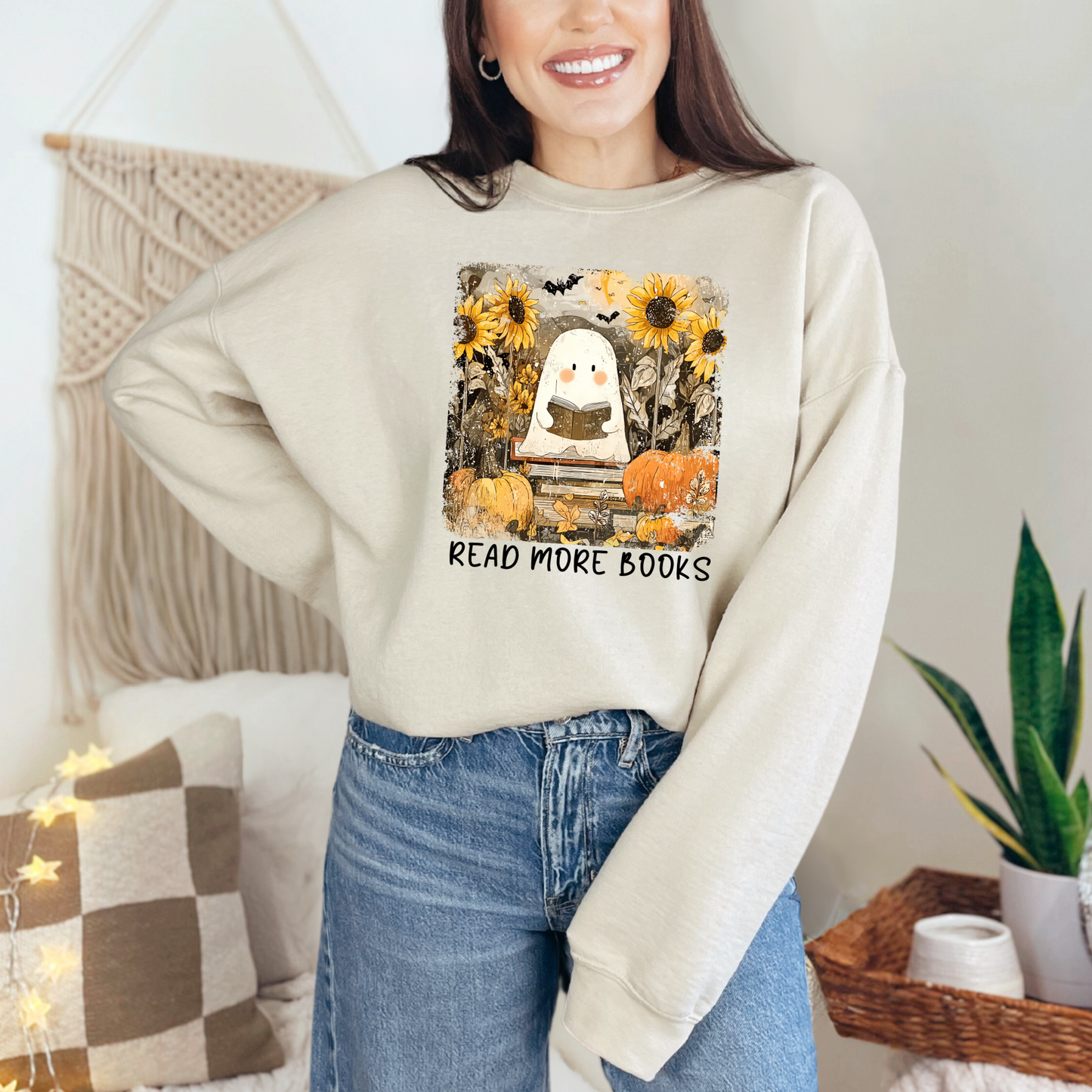 Wholesale Reading Ghost Sunflowers Graphic Tee or Sweatshirt - Sand Sweatshirt