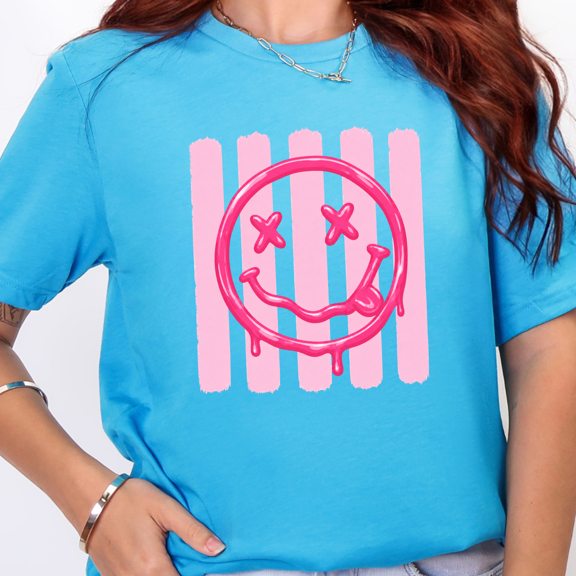 Wholesale Smiley Face Graphic Tee - Heather Aqua Tee