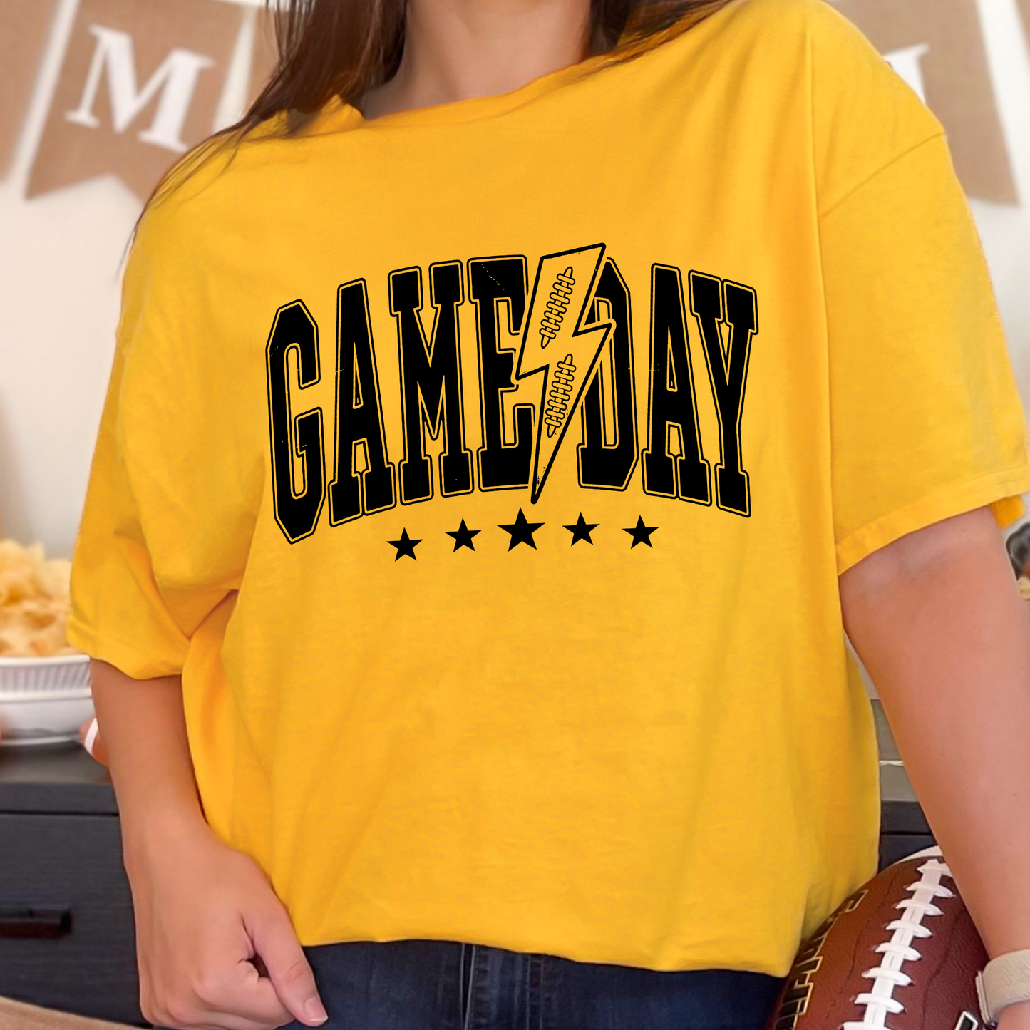 Wholesale Custom Color Game Day Lightning Bolt Graphic Tee - Gold 