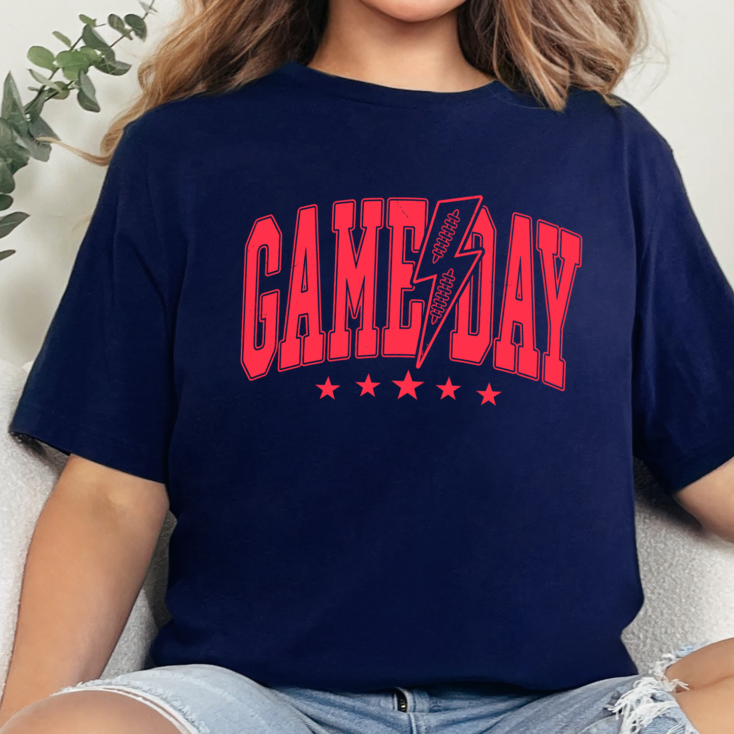 Wholesale Custom Color Game Day Lightning Bolt Graphic Tee - Navy