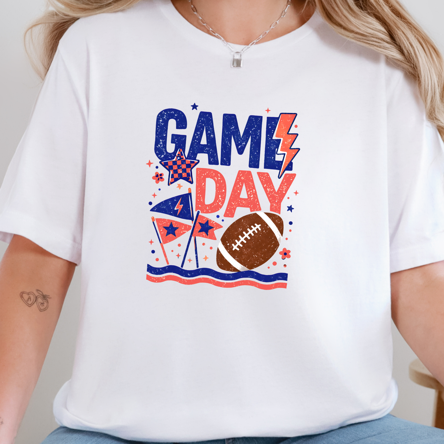 Wholesale Custom Color Game Day Graphic Tee - Blue/Red