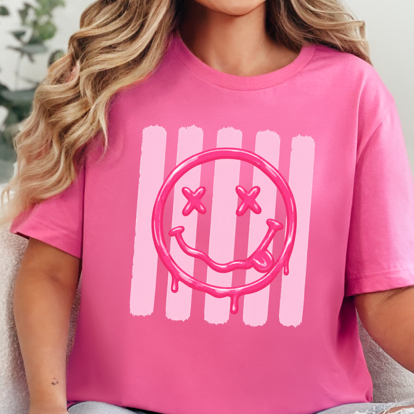Wholesale Smiley Face Graphic Tee - Charity Pink Tee