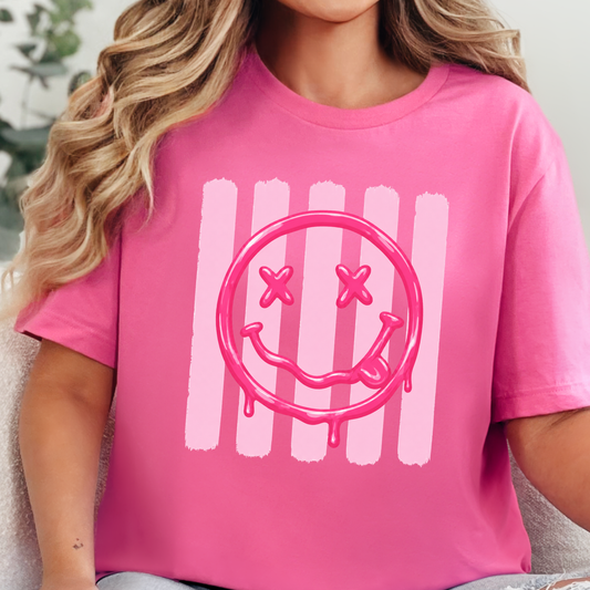 Wholesale Smiley Face Graphic Tee - Charity Pink Tee