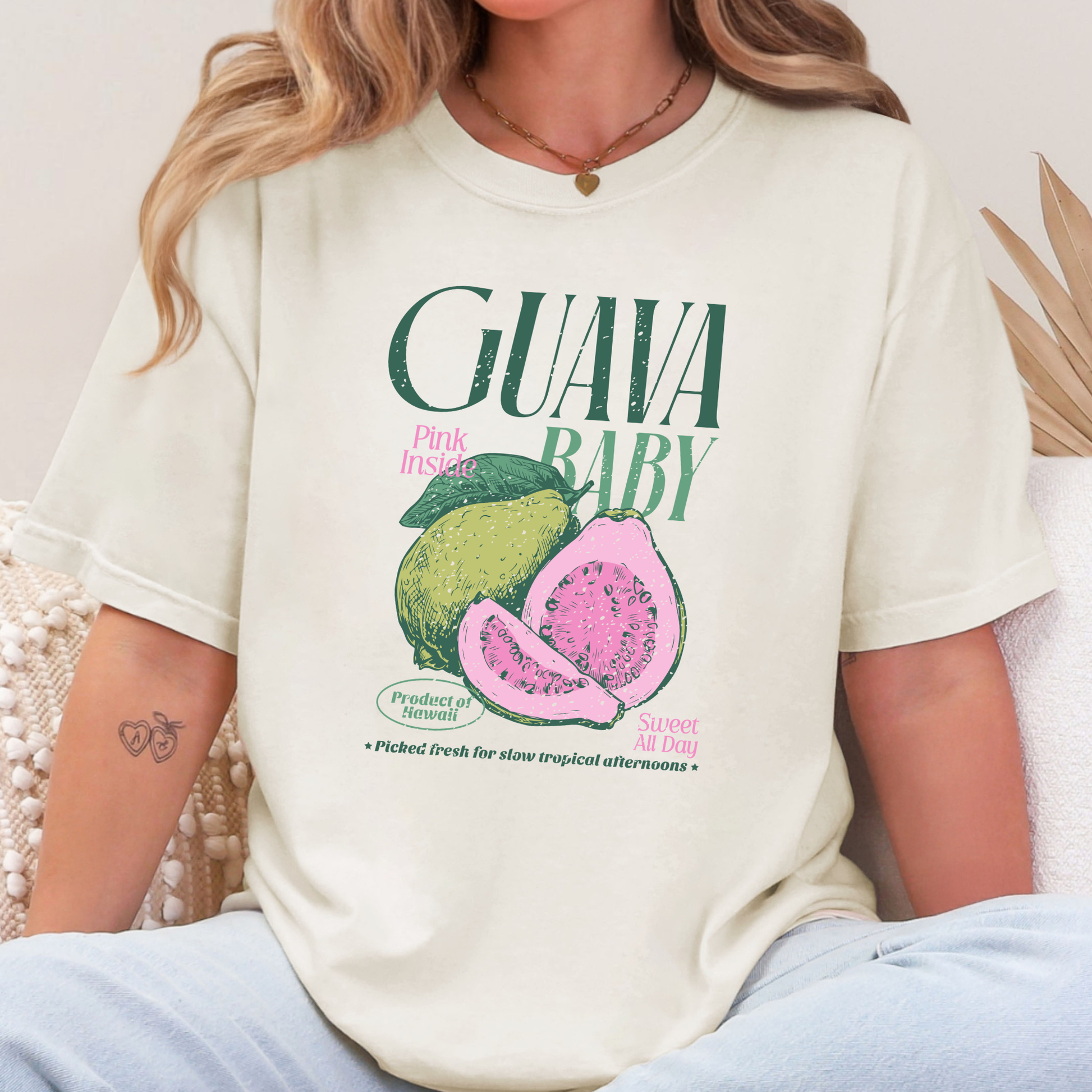 Wholesale Retro Summer Fruits Graphic Tee - CC Ivory Tee - Guava Baby