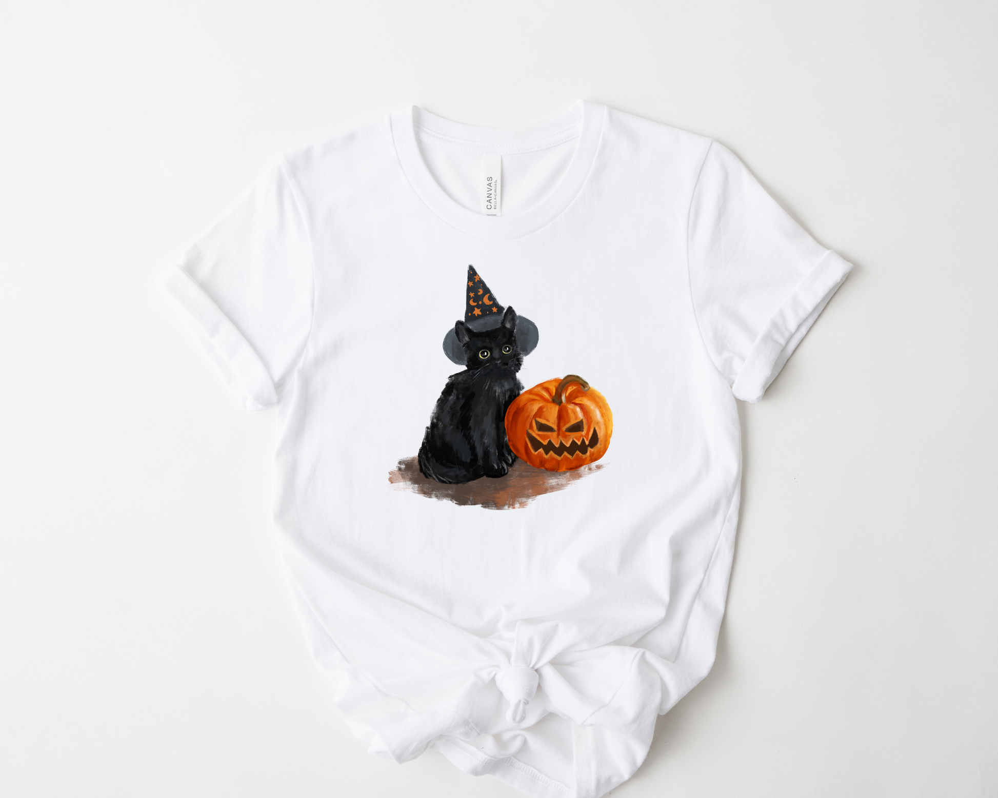 Wholesale Halloween Cat Graphic Tee - White