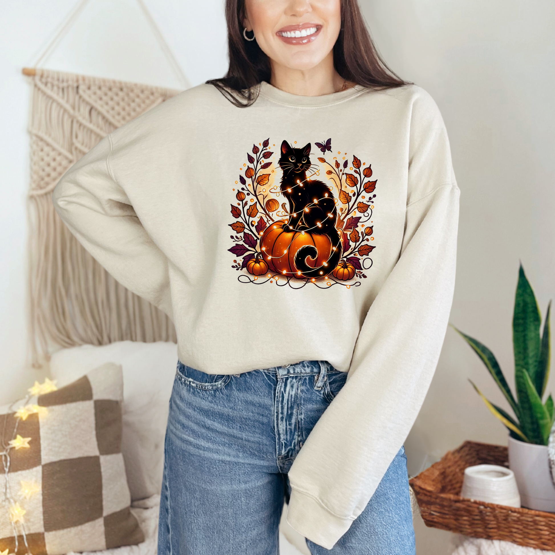 Wholesale Cat with Pumpkin Sweatshirt - Sand Sweatshirt