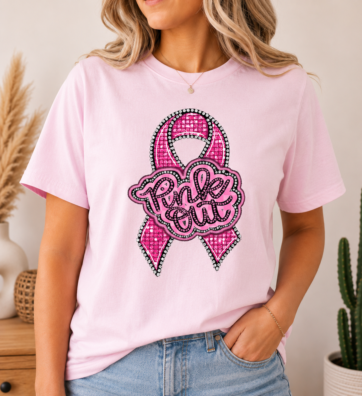 Pink Out Faux Rhinestone- Unisex Graphic Tee