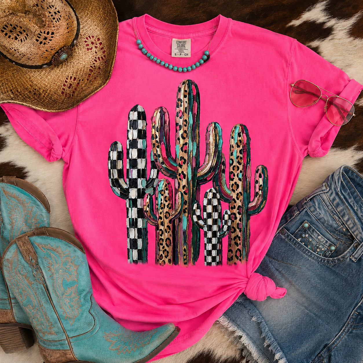 Checkered Leopard Cactus- Unisex Graphic Tee