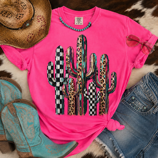 Checkered Leopard Cactus- Unisex Graphic Tee