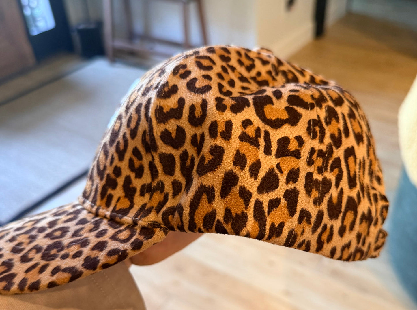WHITE EMBROIDERIED BOW- LEOPARD BRUSHED SUEDE DAD HAT