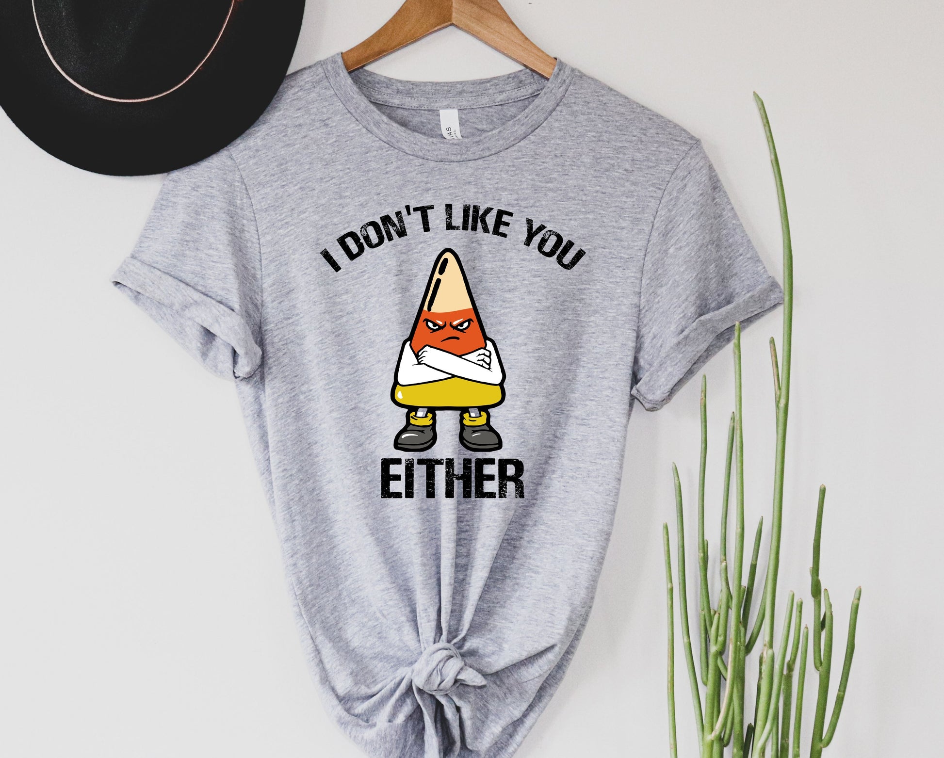 Wholesale Candy Corn I Don't Like You either Graphic Tee - Grey